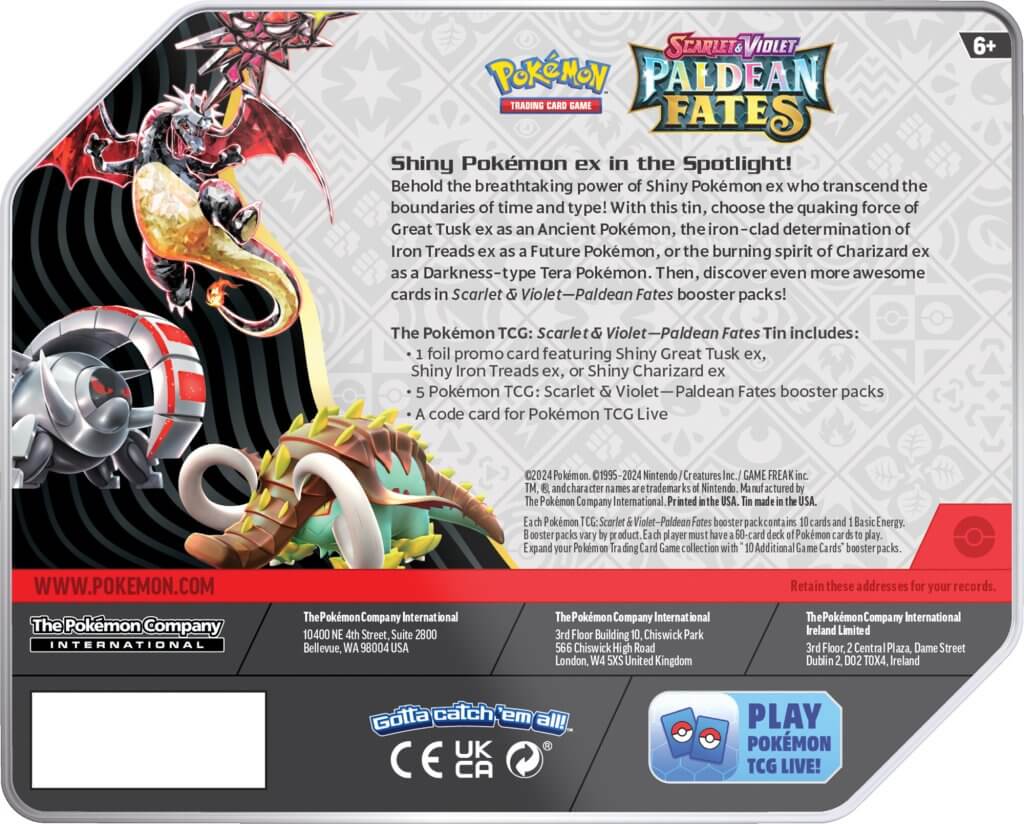 POKEMON TCG Scarlet & Violet 4.5 Paldean Fates Tin